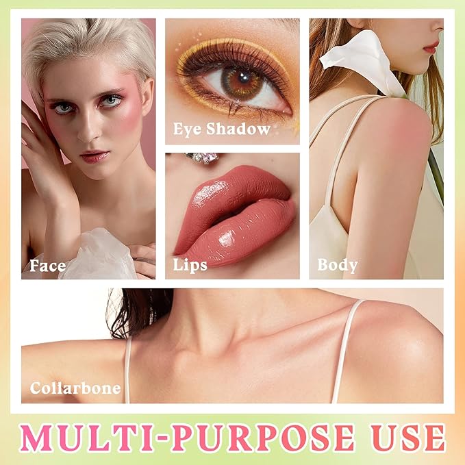 3PCS Blush Stick for Cheeks,Multi-use Solid Matte Makeup Stick Blush Cream for Cheek Eyes and Lips Tint,Moisturizing Tinted Cream Blush,Natural Blendable Cheek Blusher with 3 Makeup Sponges A1