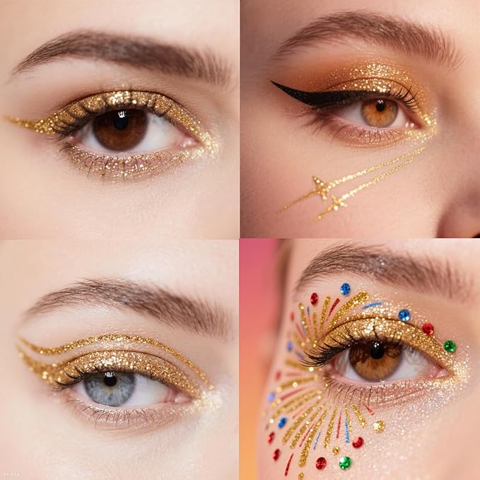 LAIKME Glitter Liquid Eyeliner, Light Gold Shimmer Eyeliner, High-pigmented, Ultra-Fine Tip, Long-Wearing, Waterproof Smudge-Proof, Quick-Drying Metallic Sparkly Eye Liner for Festival Party