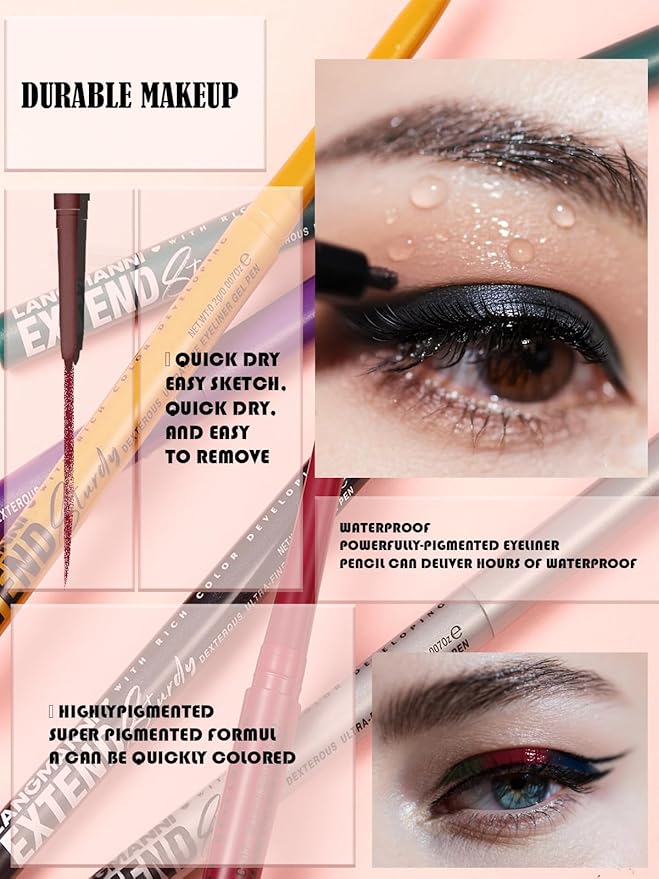 White Gel Glitter Eyeliner Pencil, Metallic Waterproof Smudge-Proof Creamy Retractable Smooth Eye Liner pencil, Hypoallergenic Long Lasting Eyeliner Brightener Pen Crayon Eye Makeup Gift for Women#01