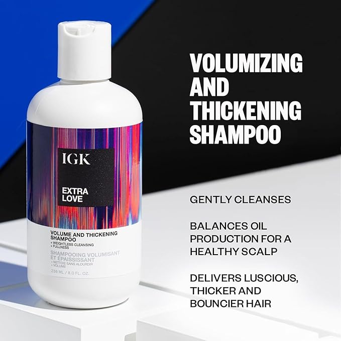 IGK EXTRA LOVE Volume & Thickening Shampoo | Volumizing Shampoo for Fine, Thin Hair | Hydrates + Supports Scalp Care | Vegan + Cruelty Free | 33.8 oz