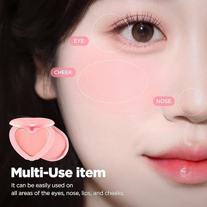 lilybyred Luv Beam Cheek Balm | Heart-Shaped Korean Cream Blush, Semi-Matte Finish, Long-Lasting, Blendable & Buildable, Soft Creamy Texture, Lightweight, Natural Flush, 0.12 oz. (13 Shy Pink)