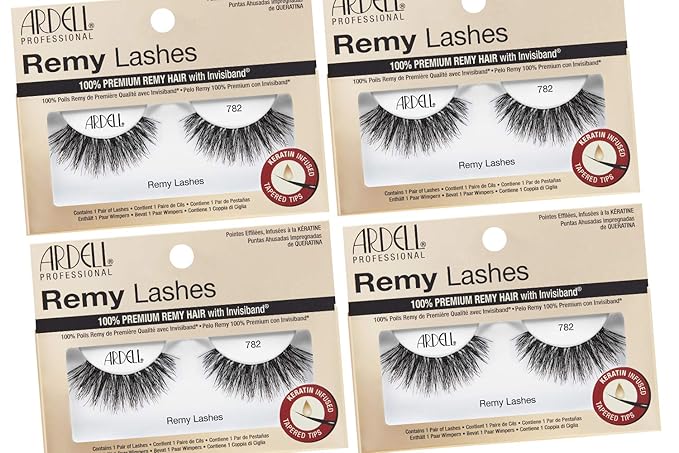 Ardell Remy Lashes 782, Premium Grade Remy Hair False Lashes with Invisiband, 4 Pairs