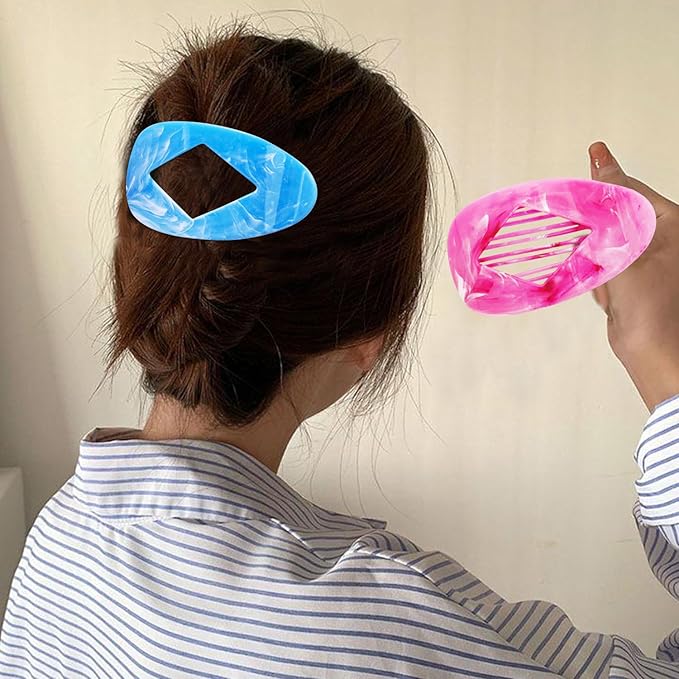 Atoden Marble Flat Round Hair Clips Duckbill Large Claw Clips for Thick Medium Thin Hair 6Pcs Non Slip Oval French Barrettes Accessories for Women Girls