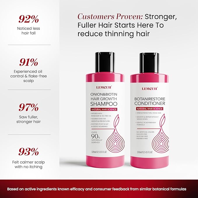 Gentle Shampoo & Conditioner Set for Thinning Hair and Itchy Scalp – Natural Biotin, Onion & Rosemary Formula, Sulfate Free, Paraben Free, Nourishing, Safe for Sensitive Scalp, 25 Fl Oz