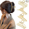 4 Pack Large Gold Hair Claw Clips for Women Thick Hair, French Design Metal Cross Banana Non-Slip Hair Catch Barrette Jaw Clamp Clips for Women and Girls