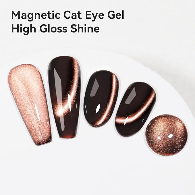 Brown Cat Eye Gel Polish, Moonlight Magnetic Cat Eye Gel Nail Polish With Magnet Stick, Dark Brown Glitter Holographic Shimmer UV Gel Nail Art Manicure Salon DIY Home, 12ML