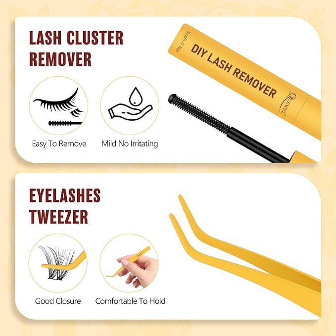 QUEWEL DIY Lash Extension Kit, Wispy Lash Clusters Kit D 10-16mm Lash Clusters Natural Look Super Thin Band Cluster Lashes Kit 120 PCS with Lash Bond and Seal and Lash Tweezers(Feather 03 Kit)