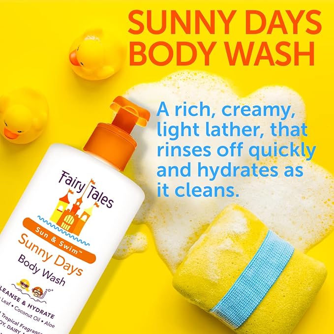 Fairy Tales Sun & Swim Kids Body Wash - Chlorine Removal After-Pool Body Wash for Kids, Washes Off Salt, Sunscreen & Pool Residue - Delicious Tropical Scent - 16oz