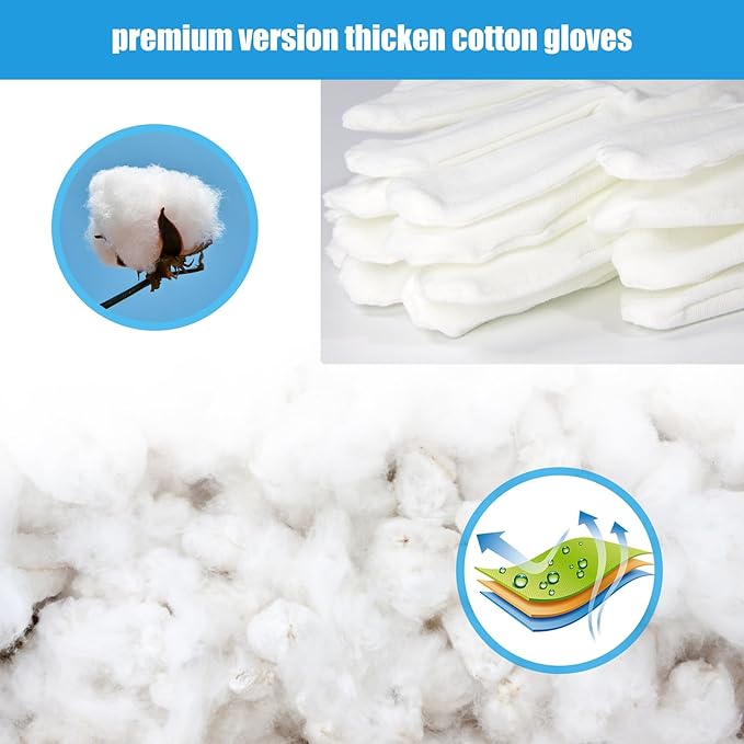 7 Pairs White Cotton Gloves, Breathable Cotton Gloves for Dry Hands Sleeping, Washable Eczema Moisturizing Glove Overnight for Women Men, Christmas Wedding Costume Work Glove for Serving Inspection