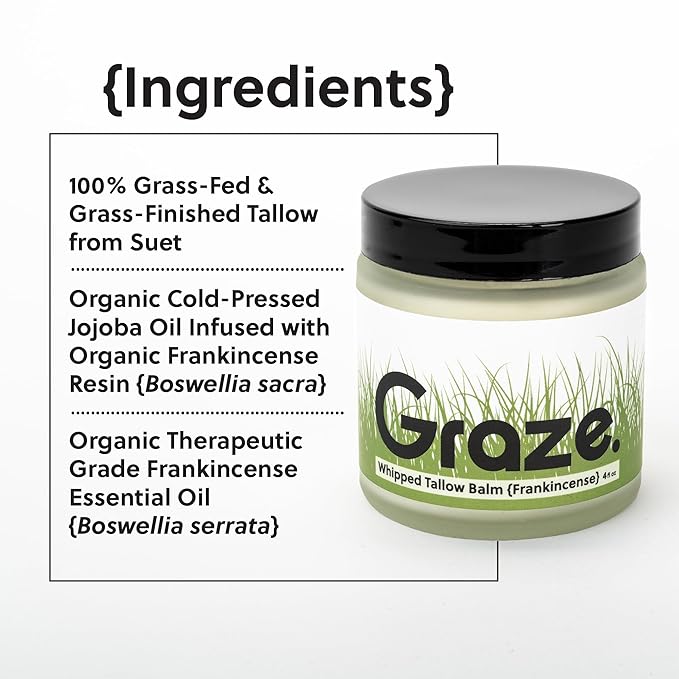 Graze. Skincare: Handmade Organic Whipped Tallow Balm (Frankincense)