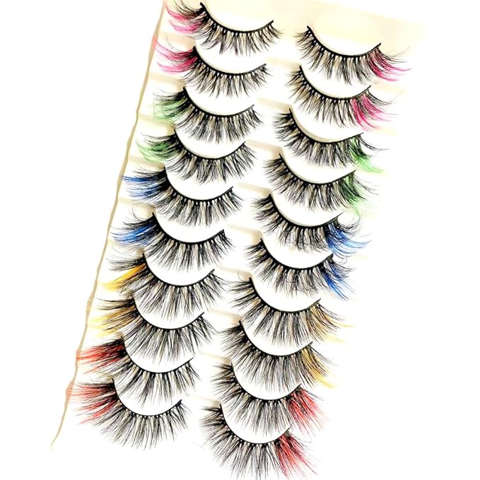 Sunniess Ombre Colored Lashes Silk Protein Fluffy Wispy Volume Fake Lashes for Halloweens Cosplay Party Stage Lashes with Color Make up Faux Mink False Eyelashes