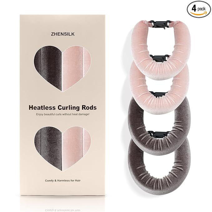 Heatless Hair Curler Set – 4PCS Velvet Overnight Blowout Rods for Heatless Curls, Jumbo Flexible Curling Rods to Sleep In, No Heat Curling Tools for Natural Waves and Curls