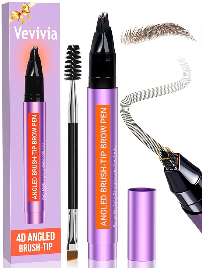 Vevivia Beauty Eyebrow Pen - Eyebrow Pencils for Women with 4D Micro Brush-Tip for Natural Hair-Like Strokes, Long Lasting Fluffy Brows, Waterproof, Dark Brown