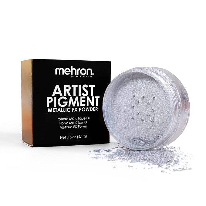 Mehron Makeup Artist Pigment – Metallic FX Powder | Metallic Powder Pigment for Face & Body Paint, Eyeshadow & Eyeliner, Cosplay .15 oz (4.1 g) (Silver) | Made in the USA