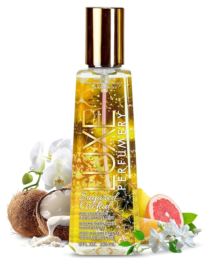 Luxe Perfumery Sugared Orchid Moisturizing Fragrance Mist – Sweet Floral Fruity Body Spray with Citrus, Apple, Coconut & Orchid – Hydrating Skin Mist for Women, Gift for Her, Made in USA, 8 Fl Oz