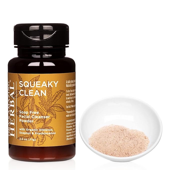 Ora's Amazing Herbal Squeaky Clean, Vegan Hibiscus Face Scrub Powder, Frankincense and Clay Facial Exfoliator