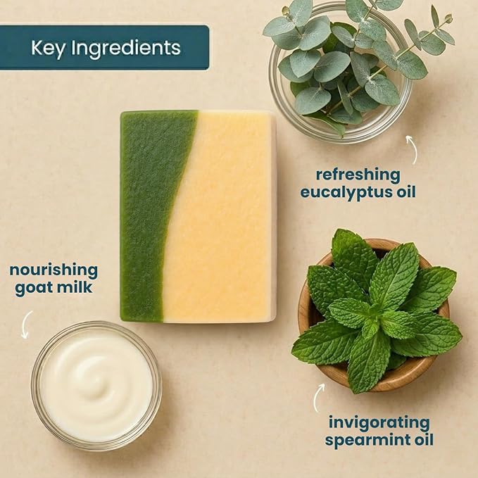 Eucalyptus Spearmint Soap Bar - Goat Milk Soap for Men & Women - Natural, Handmade w/Real Milk - Dry Skin, Hands/Body - Premium, Gentle, No Dyes - (1, Large, 5oz)