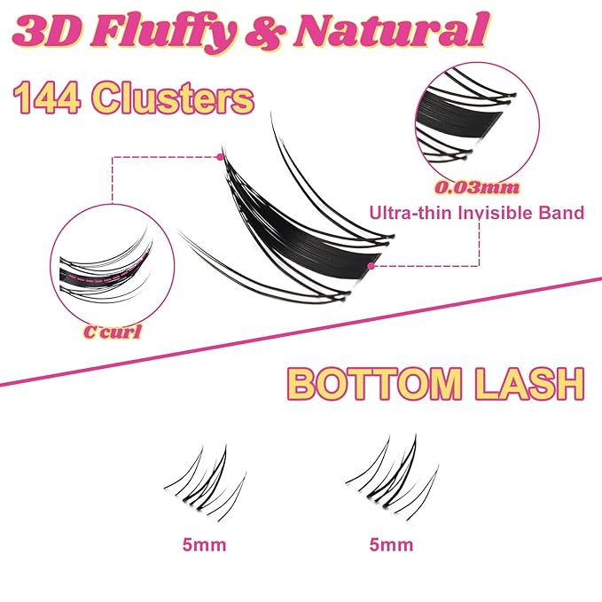 Fowendia Manga Lash Clusters Wanna Be 8-18mm Fairy Eyelash Clusters DIY Lash Extension Invisible Band 0.3mm Wispy Natural Individual Cluster Eyelash Extensions