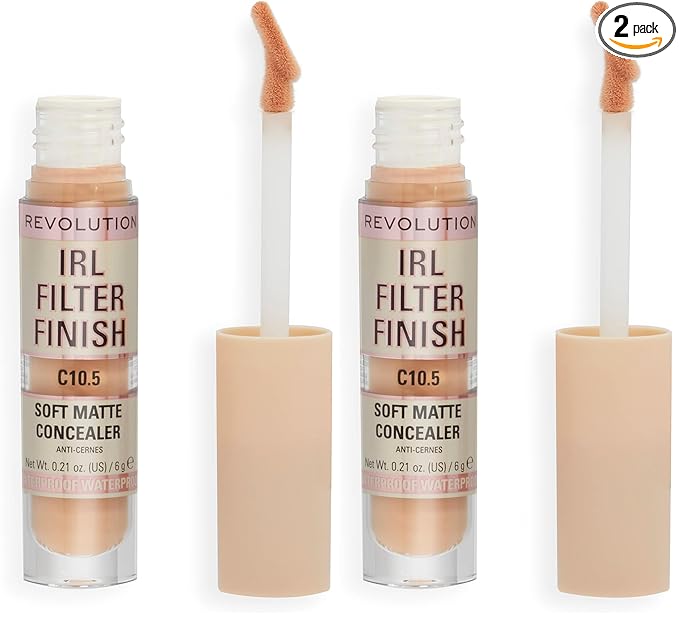 Revolution, IRL Filter Finish Concealer, Full Coverage, Oil-Free, Long-Lasting & Lightweight Formula, Infused with Hyaluronic Acid, Vegan & Cruelty-Free, C10.5, 0.21 oz (Pack of 2)