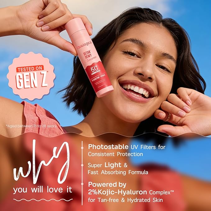 Aqualogica Detan+ Dewy Sunscreen SPF 50+ PA++++ with Cherry Tomato & HA - 50 g Broad Spectrum SPF 50+ PA++++ UVA/B & Blue Light Protection Anti-Pollution Factor (APF) Technology
