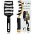 Boar Bristle Hair Brush 2 Pack, HIPPIH Wet & Dry No Pull Curved Vented Hair Brush, Styling Magical Detangler Brush for Kids & Men, Hairbrush for Women Can Adds Shine & Smooth Curly Thick Hair