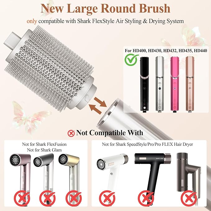 Upgraded Large Round Volumizing Brush for Shark FlexStyle Attachment, Big Round Brush Compatible with Shark Flex Style, Fast Blowouts Smooth Bends Full Volume(2in barrel, 3in with Bristles)