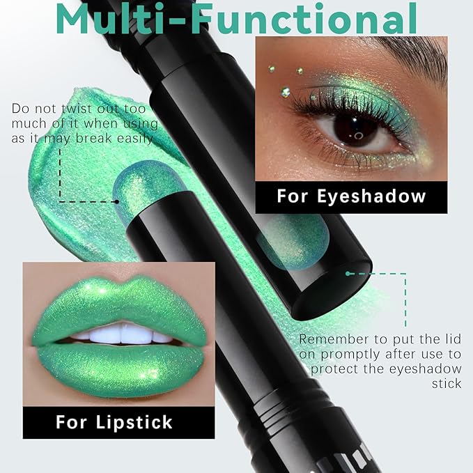 HOSAILY Duochrome Green Yellow Glitter Eyeshadow Stick, Color Shift Shimmer Chameleon Metallic Eye Shadow Brightener Pencil, Silky Smooth Iridescent Sparkle Inner Corner Eye Highlighter Fairy Makeup