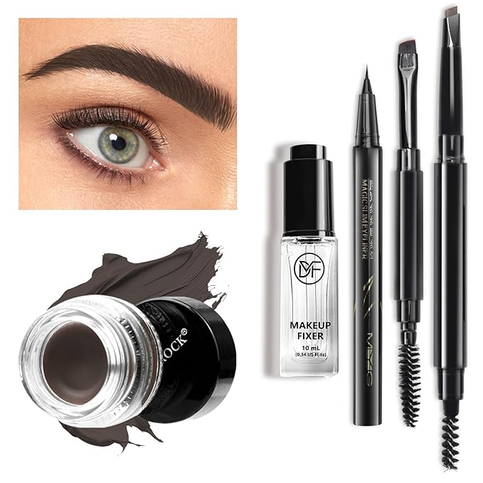 Cosmetics Pigment Activator,Mixing Liquid Eyebrow Pomade Pencil Kit for Eyebrows Makeup, with Waterproof Eyebrow Pencil,Dual-ended Eyebrow Brush,Eyebrow Pomade-Dark Brown
