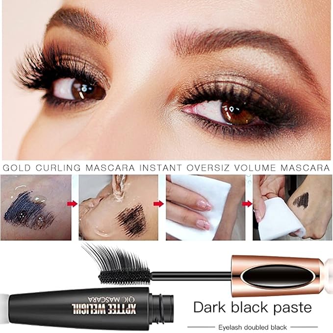 4D Silk Fiber Lash Mascara Extension - Voluminous, Waterproof & Smudge-Proof, Long-Lasting No Flaking, Natural No Clumping, All Day Exquisitely Full (1 Pack)
