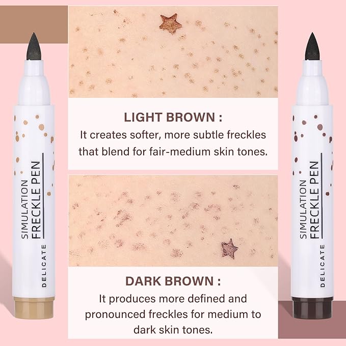 MARBUROLY Natural Freckle Coral Blush Makeup Kit- Liquid Fake Freckle Air Cushion, 2 Colors Freckle Pen, Powder Cushion Blush, Waterproof Long Lasting Freckles Marker for Cheek