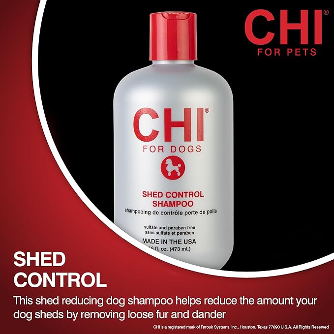 CHI for Dogs Shed Control Shampoo for Dogs, 16 Ounces | Best Anti-Shed Dog Shampoo | Sulfate and Paraben Free, pH Balanced for Dogs, Made in USA