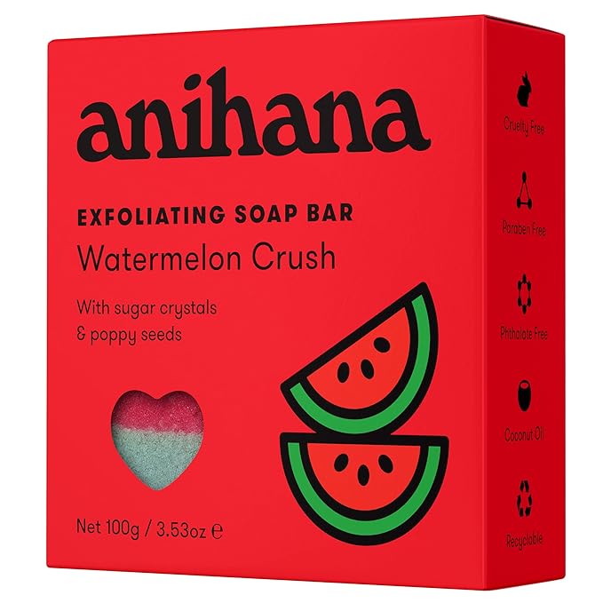 ANIHANA Exfoliating Soap Bar with Coconut Oil, Moisturizing, Gentle, Exfoliating Body Scrub, Refreshing Watermelon Crush Scent, 3.53 Oz