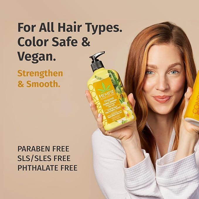 Hempz Biotin Hair Shampoo - Original Light Floral & Banana - For All Hair Types Growth & Strengthening of Dry, Damaged and Color Treated Hair, Hydrating, Softening, Moisturizing - 17 Fl OZ