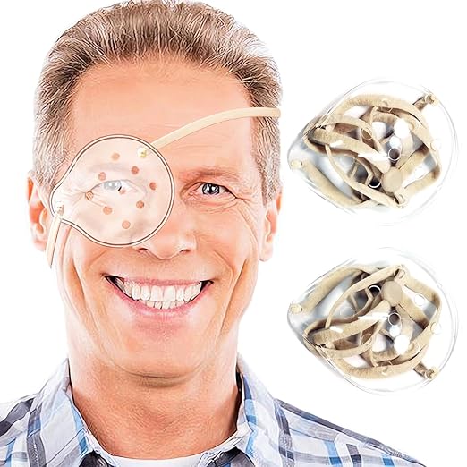 2pcs Clear Eye Shield for Cataract Surgery Hard Vented Eye Protector Patch with Extended Elastic Band, Plastic Eyes Guard Covering After Surgery for Sleeping Protection(Beige)