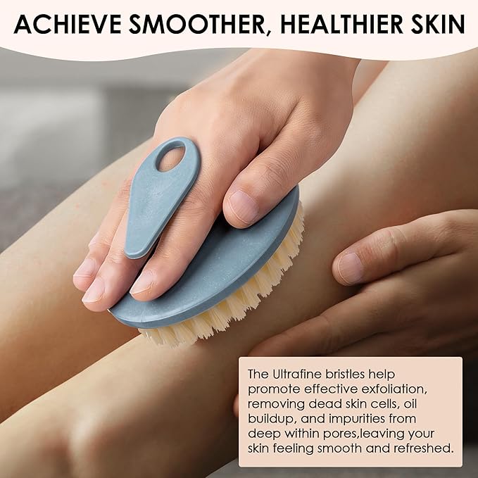 INNERNEED Food-Grade Soft Silicone Body Scrubber Shower Brush Handheld Cleansing Skin Brush, with PP Shower Brush for Exfoliating, Cellulite Treatment