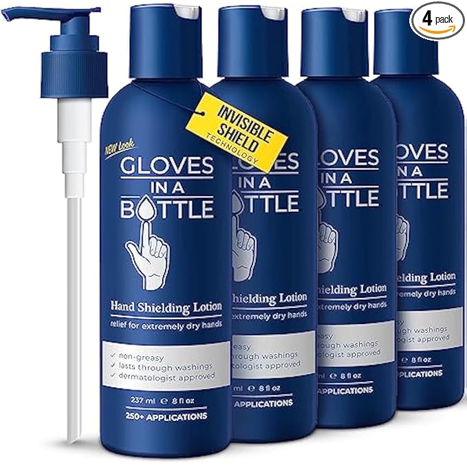 Gloves In A Bottle 4-Pack Shielding Lotion - Great for Dry Itchy Skin! Grease-less and Fragrance Free! (8oz-240ml)