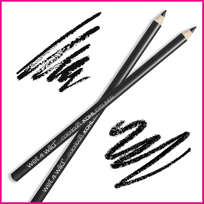 wet n wild Color Icon Kohl Eyeliner Pencil - Rich Hyper-Pigmented Color, Smooth Creamy Application, Long-Wearing Matte Finish Versatility, Cruelty-Free - Baby's Got Black (Pack of 2)