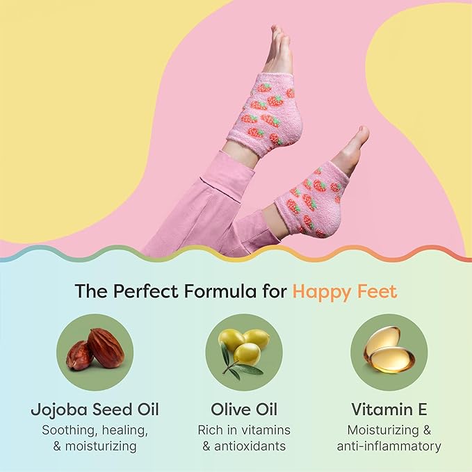 ZenToes Moisturizing Socks for Cracked Heel Treatment, Vitamin E, Olive Oil and Jojoba Oil Infused Heel Socks, Spa Gifts for Women, Mothers Day Gifts (Pink Strawberries, Regular)