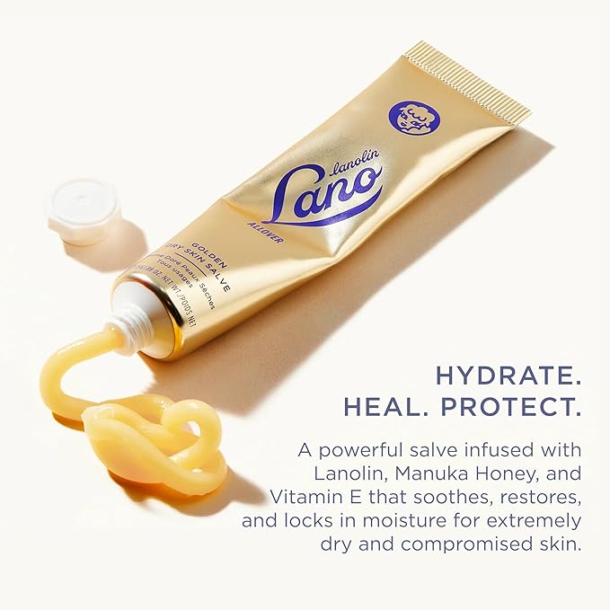 Lanolips Golden Dry Skin Salve - Lanolin Oil Healing Ointment with Vitamin E & Manuka Honey - Body Moisturizer for Dry Skin - Relief for Dry Hands & Cracked Lips - Dermatologist Tested (25g)