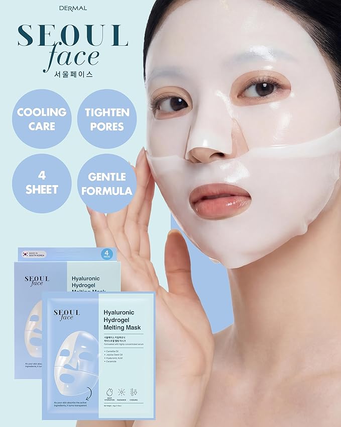 DERMAL Hyaluronic Hydrogel Melting Jelly Gel Mask 4ea - Korean Overnight Face Mask with Ceramide - Deep Moisturizing, Pore Minimizing for Glow Skin - Korean Skincare