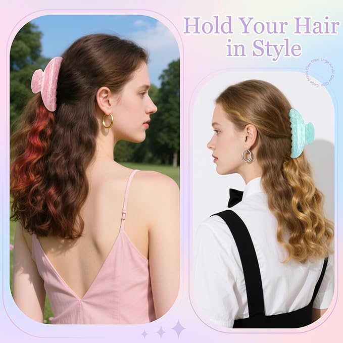 4.2 Inch Large Acrylic Claw Clips, Cute Green Beige Pink Purple Hair Claw Strong Hold Hair Clips Barrettes for Thick Thin Hair, 4 Pack Stylish French Hair Accessories for Women Girls