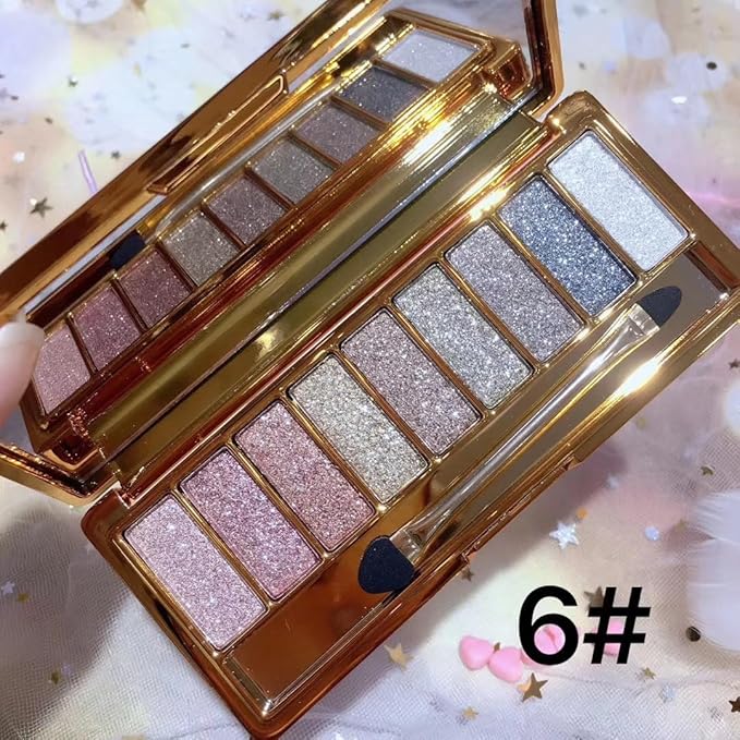 Glitter Eyeshadow Palette, 9 Colors Sparkle Shimmer and Matte Eye Shadow, Highly Pigmented Waterproof Long Lasting Makeup Set (Color 6)