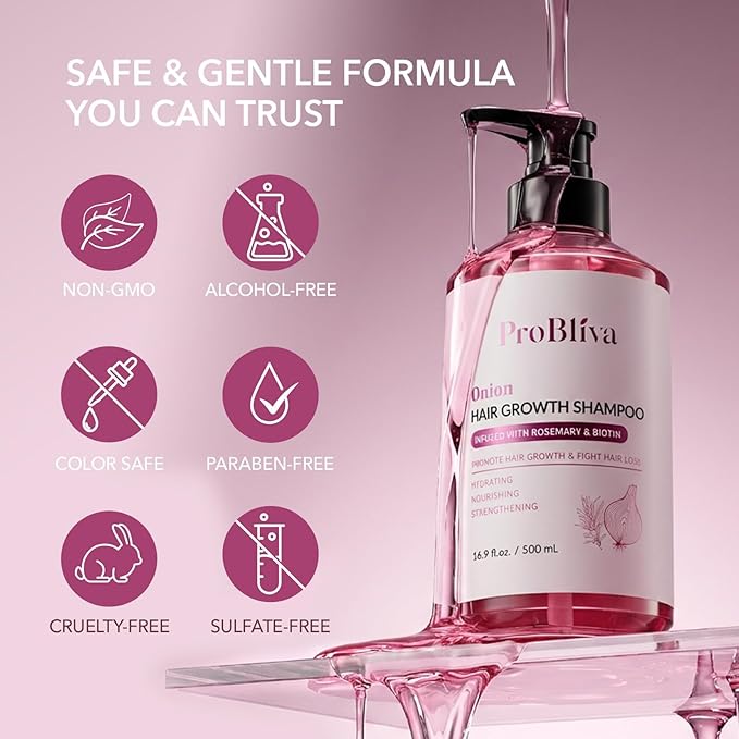 ProBliva Onion Shampoo for Hair Growth: Onion Hydrosol Shampoo with Biotin and Rosemary for Hair Loss and Thinning Hair - Promotes Healthier, Thicker and Stronger Hair for Women and Men