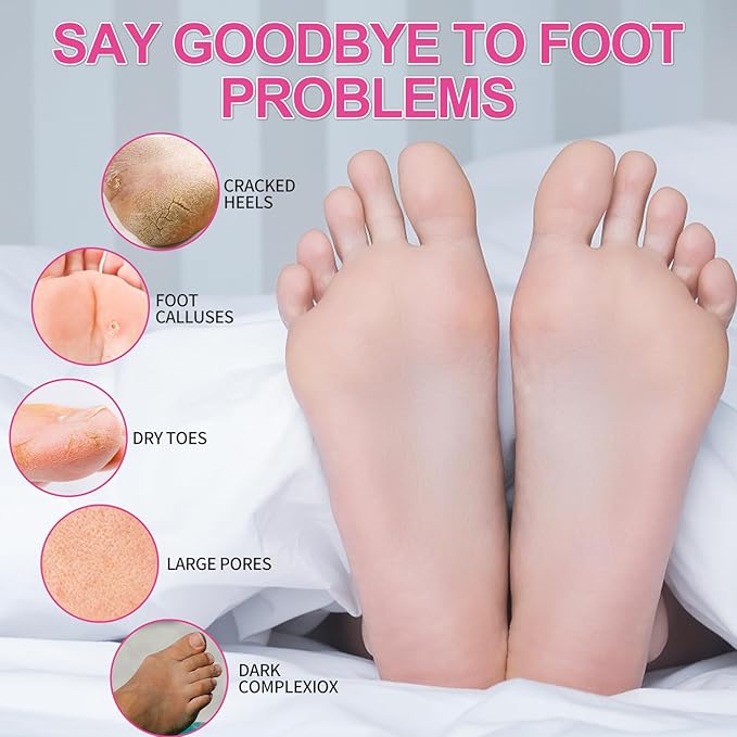 Pedicure Kit Foot Soak Set: Bubble Salt, Sugar Scrub, Massage Mask, Massage Lotion in a Box, 4 Step Foot Spa Kit for Dry Feet, Softens Calluses, Soothes Sore, Tired Feet（3 Set Rose