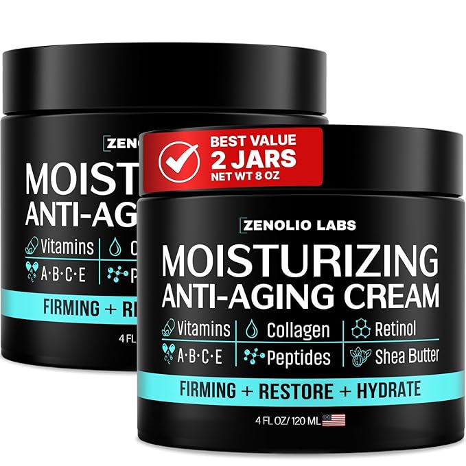 (2 Pack) Mens Face Moisturizer Cream - Anti Aging & Wrinkle Face Cream - Mens Facial Moisturizer - Retinol, Collagen, Peptides, Vitamins E & A - Facial Skin Care - After Shave Lotion - 8 oz Total