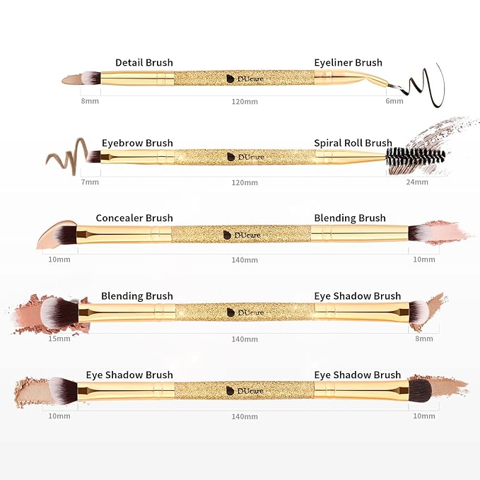 DUcare Eyeshadow Brush 5pcs Double Sided Eyebrow Brush Makeup Brushes with Soft Synthetic Hairs Double Ended Eyeshadow Brush Set for Eyeshadow, Eyebrow, Eyeliner, Blending