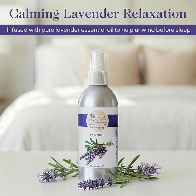 Victoria's Lavender Linen Spray - Aromatherapy Pillow Mist & Linen Spray for Bedding, Soothing Lavender Essential Oil Pure Blend for Bed & Pillows, Relaxing, Handmade in the USA - 3 Pack, 8 oz