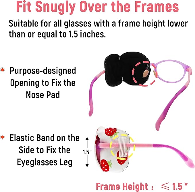 Astropic 3D Cotton & Silk Eye Patch for Kids | Girls Eye Patch for Glasses | Medical Eyepatch for Children with Lazy Eye (Strawberry, Left Eye)