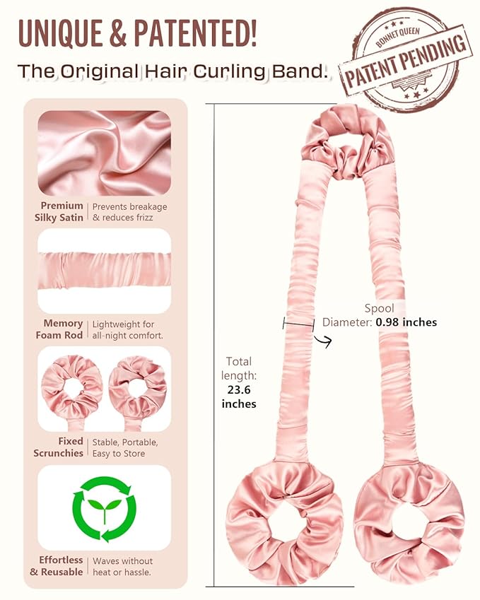 BONNET QUEEN Heatless Hair Curler for Heatless Curls Overnight, All-in-One Sleepy Tie Satin Curling Rod, Hair Curlers to Sleep In, Overnight Blowout Rods, Hair Rollers for Women Long Hair, Cream Pink