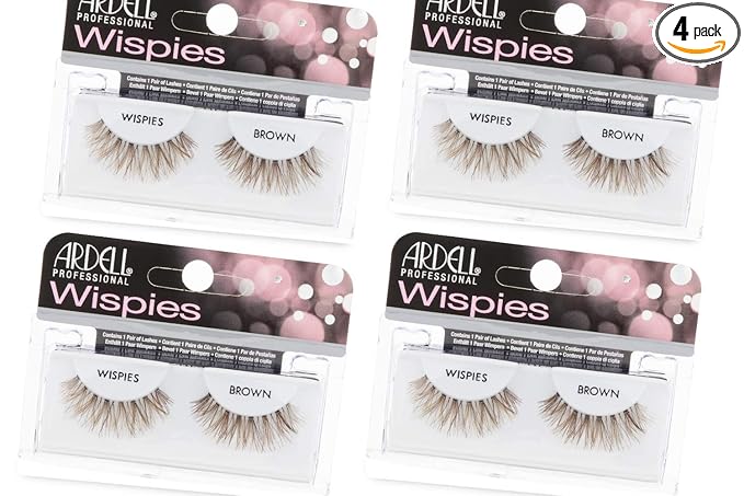 Ardell Wispies False Eyelashes - Brown, Natural Look Wispy Lashes, Lightweight & Reusable Strip, 4 Pack